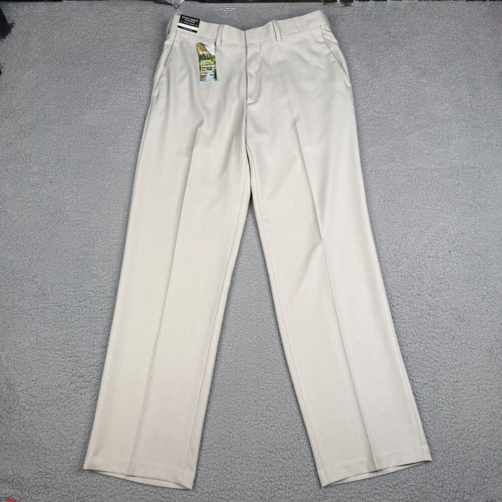 Haggar Dress Pants Men 32x30 Stone Classic Fit Premium Comfort Stretch Waist NWT
